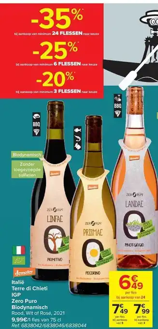 Carrefour Market Italië terre di chieti igp zero puro biodynamisch rood wit of rosé 2021 aanbieding