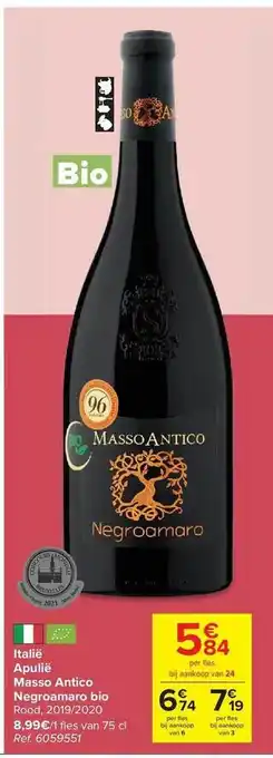 Carrefour Market Italië apulië masso antico negroamaro bio rood 2019 2020 aanbieding