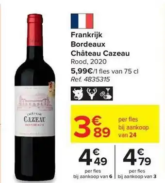 Carrefour Market Frankrijk bordeaux château cazeau rood 2020 aanbieding