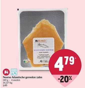 Delhaize Noorse atlantische gerookte zalm aanbieding