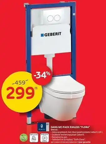 Brico Hang-wc-pack rimless flora aanbieding