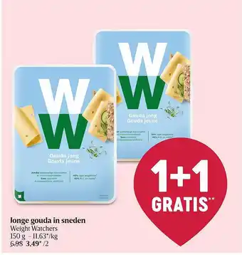Delhaize Jonge gouda in sneden weight watchers 1+1 gratis aanbieding