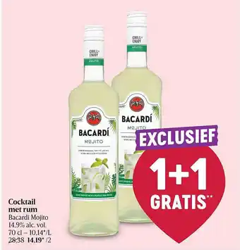 Delhaize Cocktail met rum bacardi mojito 1+1 gratis aanbieding