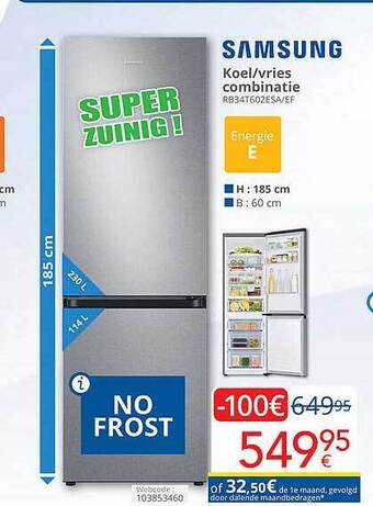 Eldi Samsung koel vries combinatie aanbieding
