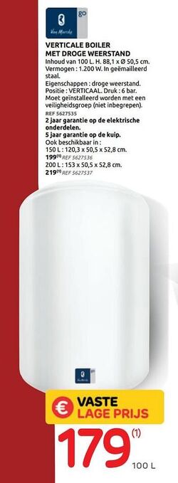 Elektrische boiler met droge weerstand 100L