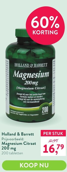 Holland & Barrett Magnesium Citraat 200mg aanbieding