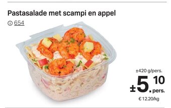 Pastasalade met scampi en appel