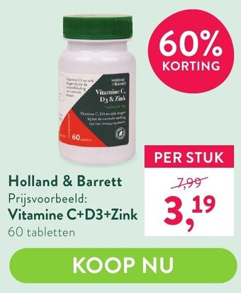 Holland & Barrett Vitamine c+d3+zink aanbieding