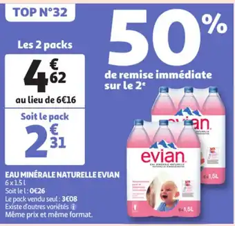 Auchan EAU minerale naturelle evian 6x1.5L aanbieding