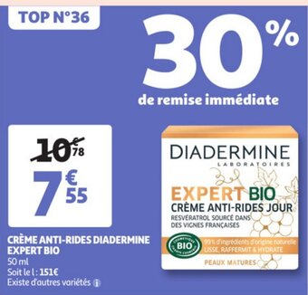 Auchan Creme anti-rides Diadermine expert bio 50ML aanbieding