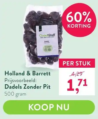 Holland & Barrett Dadels zonder pit 500 gram aanbieding