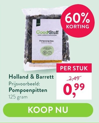 Holland & Barrett Pompoenpitten 125 gram aanbieding