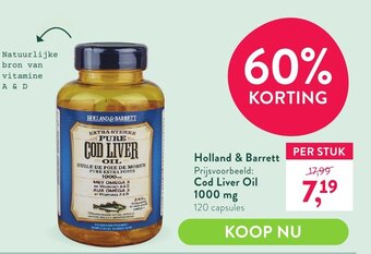 Holland & Barrett Cod liver oil 1000 mg aanbieding