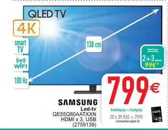 Cora Led-tv QE55Q80AATXXN HDMI x 3, USB aanbieding