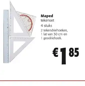 Maped Tekenset 4 Stuks: 2 Tekendriehoeken, 1 Lat van 30cm en 1 Geodriehoek