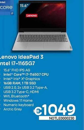 CompuDeals Lenovo ideapad 3 intel i7-1165g7 aanbieding