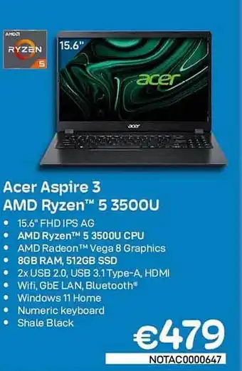 CompuDeals Acer aspire 3 amd ryzen 5 350ou aanbieding