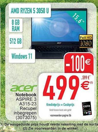 Cora Acer notebook aspire 3 a315-23 aanbieding