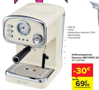 Carrefour Mandine Koffiezetapparaat Espresso MEC1100C-20 aanbieding