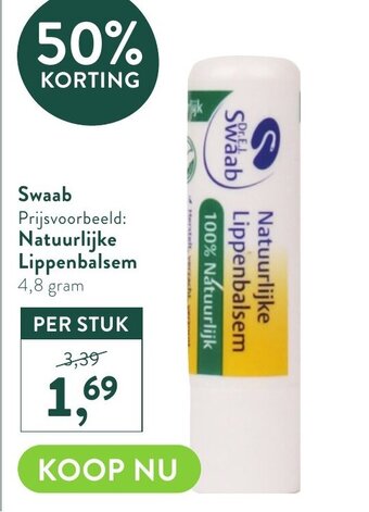 Holland & Barrett Swaab natuurlijke lippenbalsem 4,8 gram aanbieding