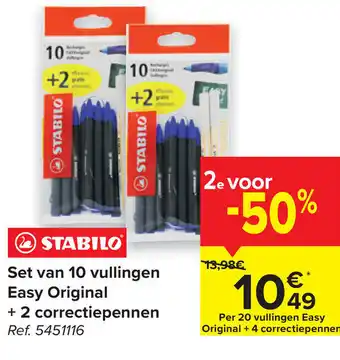Carrefour Stabilo Set van 10 Vullingen Easy Original + 2 Correctiepennen aanbieding