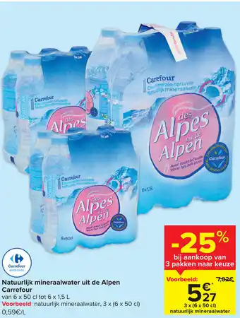 Carrefour Natuurlijk Mineraalwater UIt de Alpen Carrefour Van 6 x 50cl tot 6 x 1.5L aanbieding