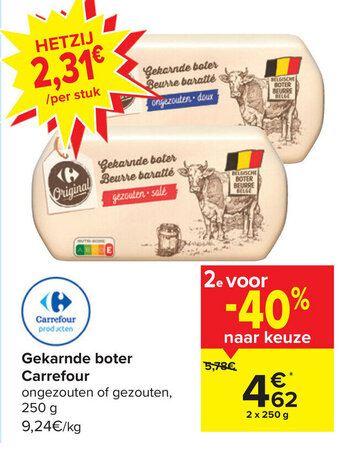 Carrefour Gekarnde Boter Carrefour Ongezouten of Gezouten 250g aanbieding