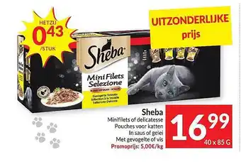 Intermarché Sheba minifillets of delicatesse pouches voor katten in saus of gelei met gevogelte of vis aanbieding