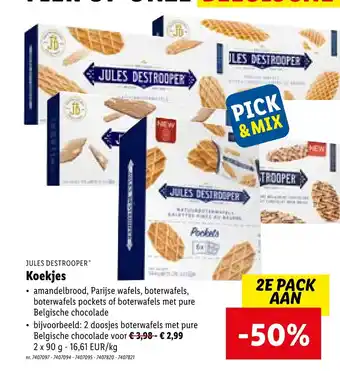 Lidl Jules Destrooper Koekjes: Amandelbrood, Parijse Wafels, Boterwafels, Boterwafels Pockets of Boterwafels Met Pure Belgische Ch aanbieding