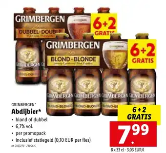 Lidl Grimbergen Abdijbier Blond of Dubbel 6.7% Vol aanbieding