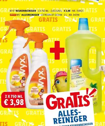 Lidl Wyx Keukenreiniger 2 x 750ml + W5' Allereiniger Citroen of Ocean 2L aanbieding