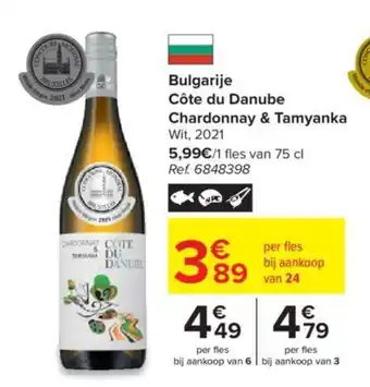 Carrefour Bulgarije Cote du Danube Chardonnay & Tamyanka Wit 2021 aanbieding