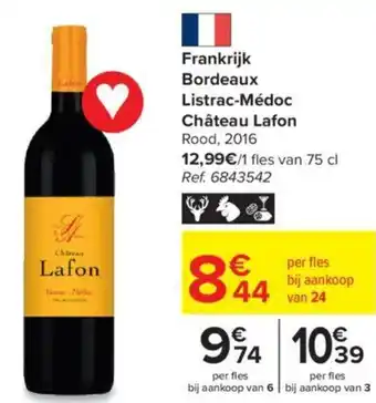 Carrefour Frankrijk Bordeaux Listrac-Medoc Chateau Lafon Rood 2016 aanbieding