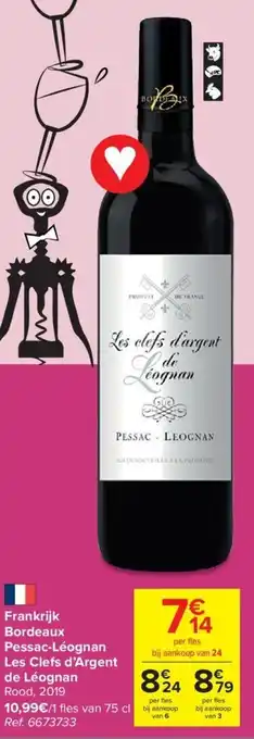 Carrefour Frankrijk Bordeaux Pessac-Leognan Les Clefs d'Argent de Leognan Rood 2019 aanbieding