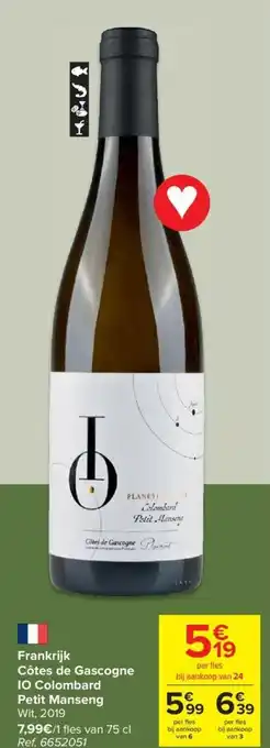 Carrefour Frankrijk Cotes de Gascogne IO Colombard Petit Manseng Wit 2019 aanbieding