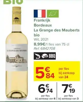 Carrefour Frankrijk Bordeaux La Grange Des Mauberts Bio Wit 2021 aanbieding