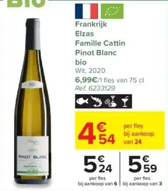 Frankrijk Elzas Faimilie Cattin Pinot Blanc Bio Wit 2020