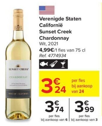 Carrefour Verenigde Staten Californië Sunset Creek Chardonnay Wit 2021 aanbieding
