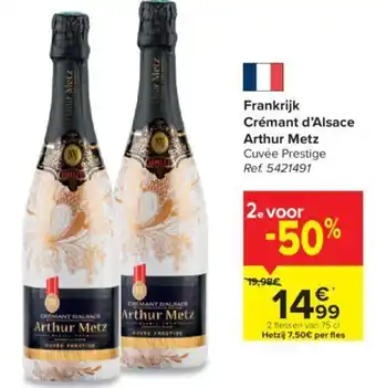 Carrefour Frankrijk Crémant d'Alsace Arthur Metz Cuvee Prestige aanbieding