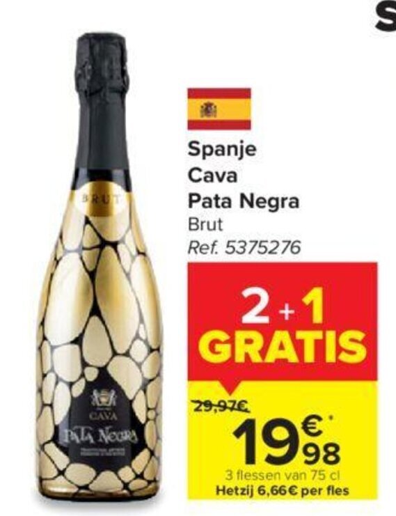 Spanje Cava Pata Negra Brut 75cl promotie bij Carrefour