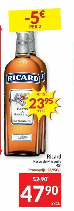 Intermarché Ricard pastis de marseille 2x1L aanbieding