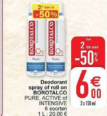 Cora Deodorant spray of roll on borotalco aanbieding