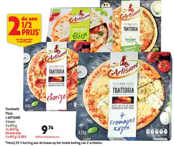 Louis Delhaize L'artisane pizza 4 kazen 2x425G aanbieding