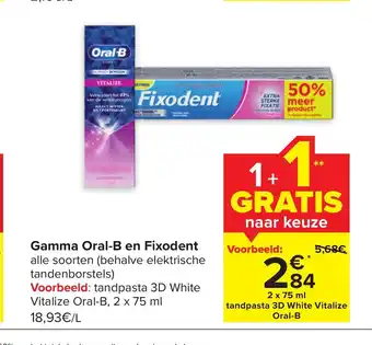 Carrefour Oral-B Gamma en Fixodent 2 x 75 ml aanbieding