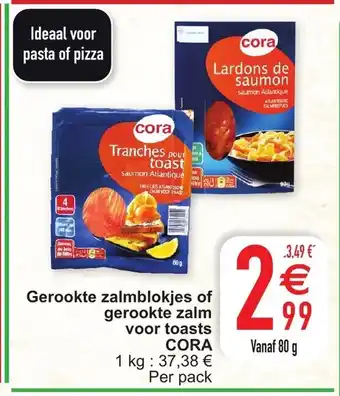 Cora Gerookte zalmblokjes of gerookte zalm voor toasts aanbieding