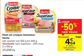 Carrefour Ham en croque-monsieur herta 2 x 100g aanbieding
