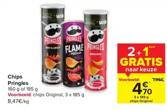 Carrefour Chips pringles 3 x 185g aanbieding