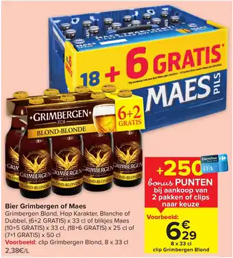 Carrefour Bier grimbergen of maes 8 x 33cl aanbieding