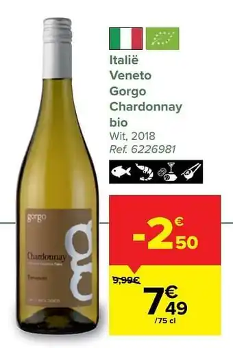 Carrefour Market Italië veneto gorgo chardonnay bio wit aanbieding