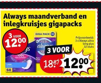 Kruidvat Always maandverband en inlegkruisjes gigapacks aanbieding